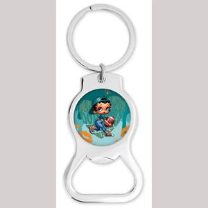 Betty Boop Miami Dolphins Inspired Bottle Opener Keychain Round - Picture 1 of 2