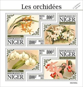 ORCHIDEE / Orchidea Fiori Selvatici MNH Foglio Timbro 4V #26 (2021 Niger) - Foto 1 di 1