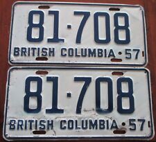 MATCHING  PAIR OF 1957 BRITISH COLUMBIA BC CANADA LICENSE PLATES  # 81 708