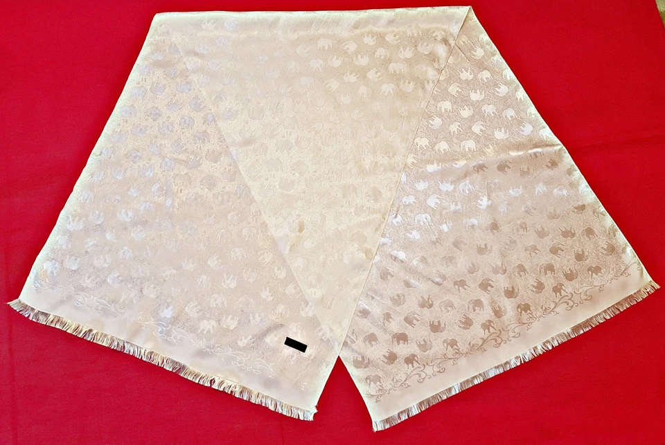 BUFANDA VINTAGE AUTÉNTICA SW ANIMAL ELEFANTES BLANCO SÓLIDO JACQUARD SEDA LARGA HOMBRE Foto 1 de 3