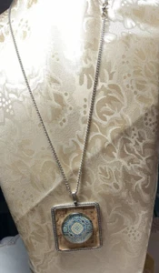 Unique 25" Necklace Modern Artsy Pendant Raised Glass with Cork Background - Picture 1 of 7