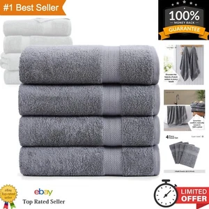Ultra Soft 100% Cotton Bath Towels Set of 4 - 28"x54" - Highly Absorbent Grey - Picture 1 of 12