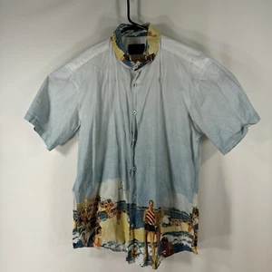 JARED LANG MENS SHIRT LARGE AFTER HOURS PATTERN SHORT SLEEVE Beach Scene - Picture 1 of 14