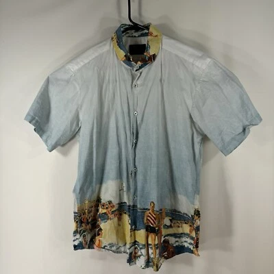 JARED LANG MENS SHIRT LARGE AFTER HOURS PATTERN SHORT SLEEVE Beach Scene - Image 1 of 4