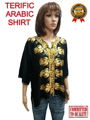 Blusa Camisa De Colección Mujeres Negra Árabe Bordada Musulmana Islámica Medio Oriente S/M Foto 1 de 4