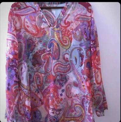 TRAVELSMITH Large TOP, Red Sheer Floral/Paisley Print / Sheer - Imagem 1 de 4