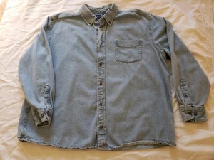 Denim Shirt Mens Size 2XL Blue Chambray Long Sleeves Buttons - Picture 1 of 3