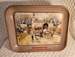 Westward Ho! On To The Northwest Territory Metal Tray 1987 Signed Wagon Train - Picture 1 of 5