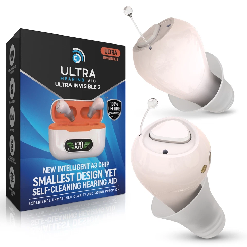 Ultra Invisible 2 Hearing Aids Rechargeable UV Case Noise Canceling - Image 1 of 4