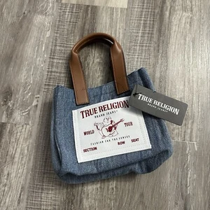 True Religion Denim Blue Jean Mini Tote Bag Crossbody Strap - Picture 1 of 8