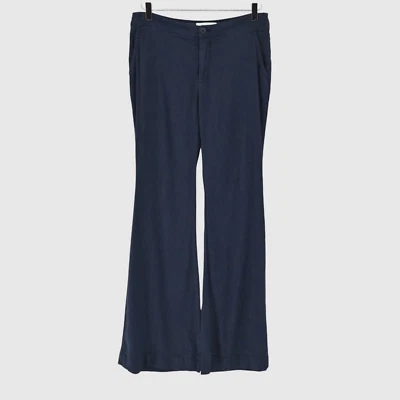 Pantalones ANTHROPOLOGIE para mujer talla 4 azul marino mezcla de lino tiro alto acampanado pierna ancha Foto 1 de 4