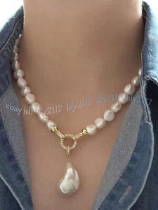 Classic 6-12mm South Sea Genuine Natural White Baroque Pearl Pendant Necklace - Picture 1 of 12