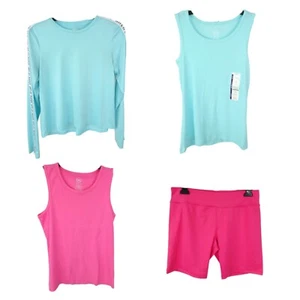 Athletic Works Girls Set 4 Piece Activewear Long Sleeve Top Tanks Shorts 18 NEW - Picture 1 of 12