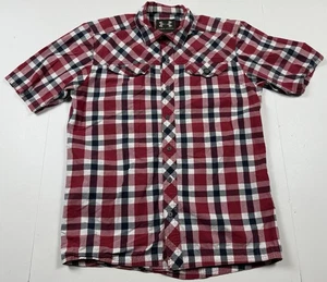 Under Armour Red Check Short Sleeve Button Down Shirt Medium - Picture 1 of 4