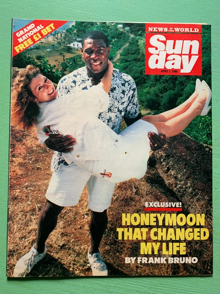 SUNDAY mag 01-April-1990 FRANK BRUNO George Harrison Faye Dunaway Jeremy Beadle - Image 1 of 1