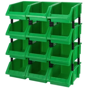 12 Pack Garage Storage Tool Bin, Green Plastic Hanging Stacking Stackable Org... - Bild 1 von 6