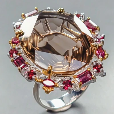 Joyería 43 ct Anillo Cuarzo Ahumado Natural Plata de Ley 925 Talla 8.75/R444760 Foto 1 de 4