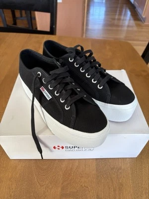 Superga 2790 Platform Casual Sneakers Black Canvas / White Women's 9 - Image 1 of 4