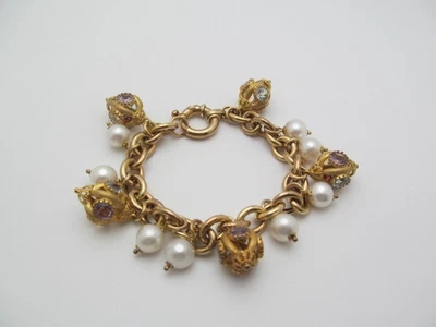 925 Sterling Silver Gold Wash Pearl Topaz Tourmaline Citrine Gemstone Bracelet - Image 1 of 4
