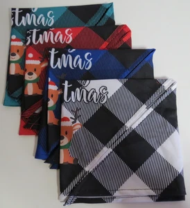 Set of 4 (Red Green Blue White) Merry Christmas Plaid Pet Bandanas - Reindeer - Picture 1 of 11
