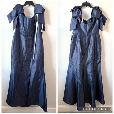 Vestido Corsé Alfred Sung D854 Lazo Fuera del Hombro Azul Marino Medianoche 12 Foto 1 de 4