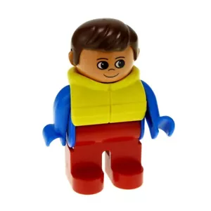1x Lego Duplo Figur Mann rot blau Schwimmweste gelb Haare braun 4555pb055 - Bild 1 von 1