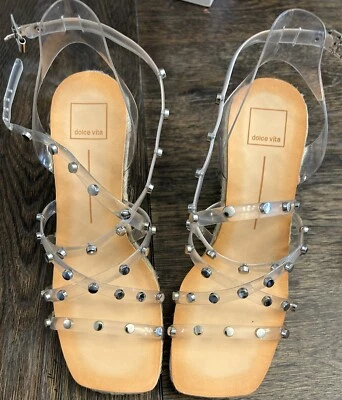 Dolce Vita Maxton Alpargata Mujer Transparente Tachonado Cuña Sandalias Puntera Cuadrada 10 Foto 1 de 4