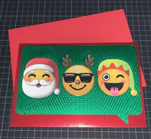 Tarjeta de Navidad Hallmark: Emoji de Papá Noel Reno Elfo Mensajes de texto Felices Fiestas - Imagen 1 de 8