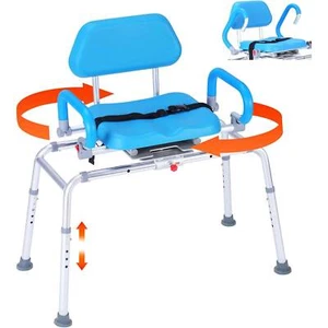 330LBS Sliding Tub Transfer Bench Shower Chair with 360° Swivel Seat Adjustable - Picture 1 of 7