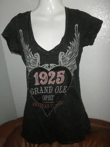 Damen schwarzes Flügelärmel Top, geflügeltes Herz, Grand Ole Opry, Gr. M - Bild 1 von 1