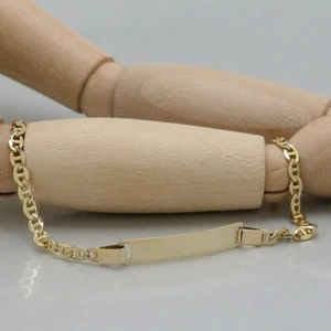 Kinder Identitäts Gravur Armband Schildband Steganker 585/14K Gelbgold 13 cm - Bild 1 von 5