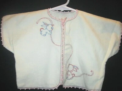 Casaco envoltório infantil vintage flanela macia branco rosa coelhos doce aconchegante 3-6 m - Imagem 1 de 4