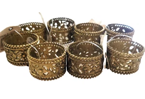 NOS Vintage verziert Messing Blumen Wein Gänseblümchen Serviettenringe Set 8 Made in India - Bild 1 von 8