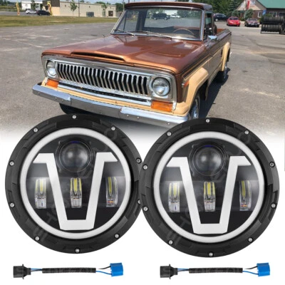 Par de faróis de LED redondos de 7 polegadas olhos de ângulo halo para Jeep J10 1974-1978 - Imagem 1 de 4