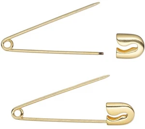 Safety Pin, 2 Gold Plated 2.4" Long Safety Friendship Pins with Removable Catch - Picture 1 of 3