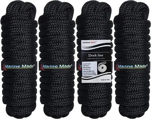 4 Pack 5/8" 20FT Double Braided Nylon Boat Dock Lines Marine Mooring Rope Black - Picture 1 of 8