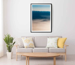 Foggy Mountain Print, Mountain Wall Art, Dark Sky Framed Nature Wall Art,Natural - Picture 1 of 5