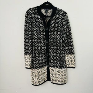 Nomadic Traders Black And Beige Geometric Knit Cardigan Womens Size Medium - Picture 1 of 8