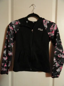 FILA SPORT GIRLS ZIP UP HOODIE BLACK/MULTI COLORED SIZE XS/S 7/8 THUMB SLEEVES - Picture 1 of 7