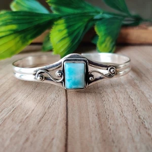 Natural Larimar Gemstone Bangle 925 Sterling Silver Unique Style Bangle PG7863 - Picture 1 of 6