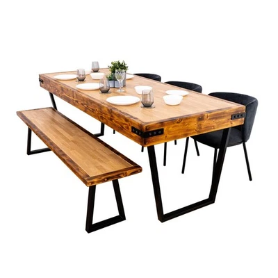 Butchers Block Dining Table with Trapezium Legs | Solid Oak and Reclaimed Timber - Image 1 of 4