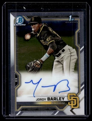 2021 Bowman Chrome #CPA-JBA Jordy Barley Prospect Autographs San Diego Padres - Image 1 of 2