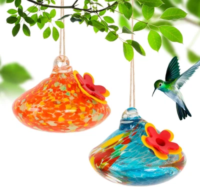 2 Pcs Blown Glass Hummingbird Feeder for Outdoors Hanging, Ant & Bee Resistant W - Image 1 of 4