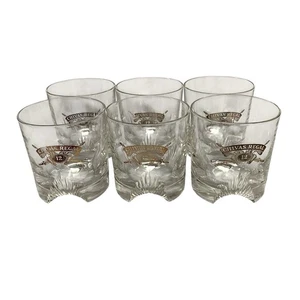 6 Chivas Regal 12 Year Scotch Whisky Rocks Glasses Gold Logo Heavy Cut Away Base - Picture 1 of 14