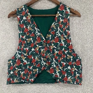 VTG Christmas Vest M Holly Gold Accents Granny Core Cottage Prairie Festive  - Picture 1 of 3