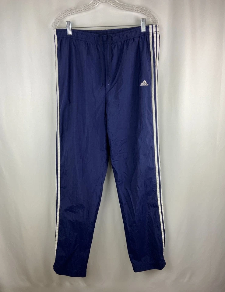 Adidas Men's M Track Pants Baggy Blue 3 Stripes Nylon Drawstring Lightweight Run - Image 1 of 4