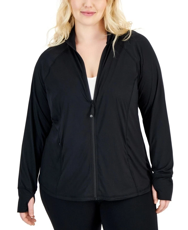 ID Ideology Women Zip-Front Long Sleeve Jacket Black 1X