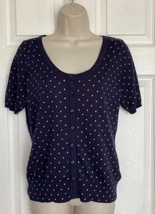 BNWT H&M Ladies Navy Polka Dot Short Sleeve Cardigan Size M - Picture 1 of 2