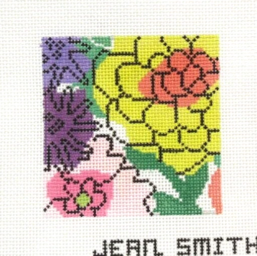 Jean Smith Garden Jewel Floral Coaster Handpainted Needlepoint Canvas 4x4 - Image 1 of 1