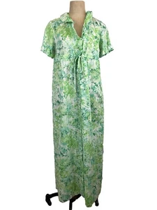 Fifth Avenue Robes 1970er grün & weiß Druck Reißverschluss vorne kurzarm Gr. M/L - Bild 1 von 7